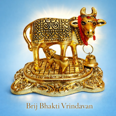 sarva mangal kamdhenu cow & calf idol – golden finish vastu & spiritual decor for home temple, office & gift purpose
