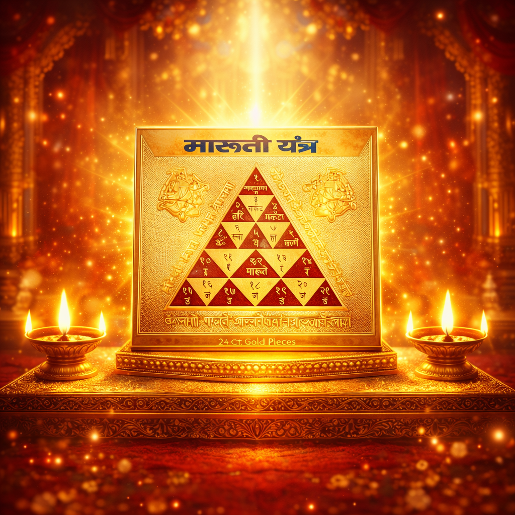 shri maruti yantra 24k gold plated | hanuman protection yantra for strength, courage & negative energy removal | energized for home, office & car dashboard